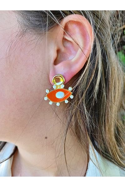 mos&more White Enamel Eye Brand Big Women's Earrings