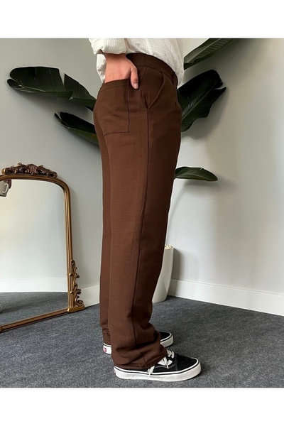 çerme Bol Kesim Pileli Baggy Kalıp Düğmeli Keten Kumaş Pantolon