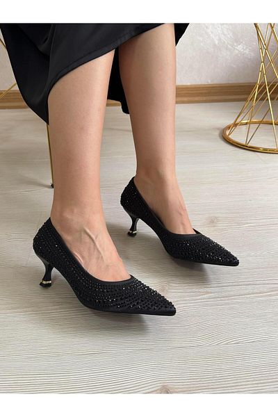 DERİ KABUSU Short Heel Beaded Women's Heel Shoes 864