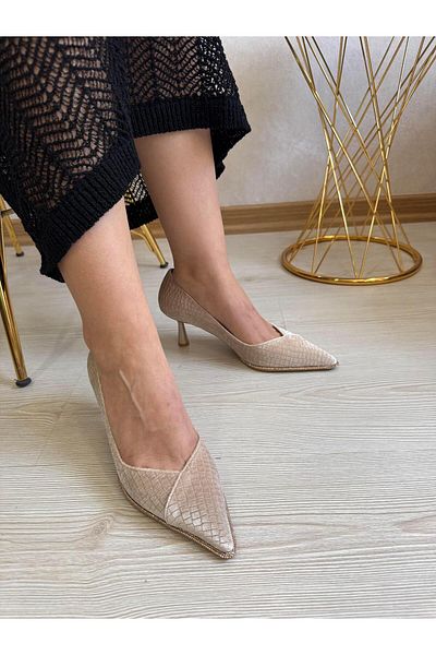 DERİ KABUSU New Season Stoned Velvet Women's Heeled Shoes 451