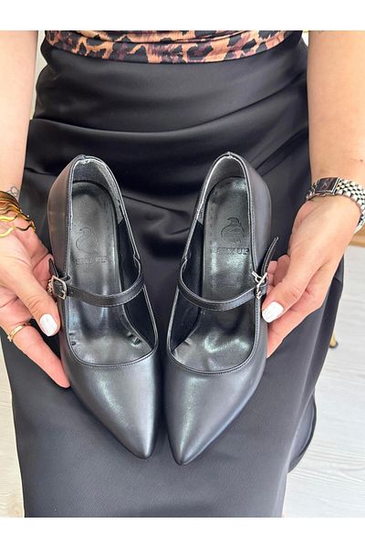 DERİ KABUSU Women's Heeled Shoes with Single Strap Belt 205