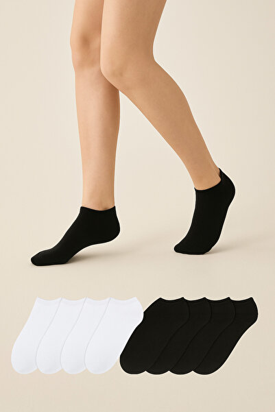 dm del more 8 Pack Women's Black and White Combed Cotton Booties Socks 8 Pairs