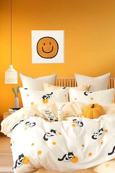 İQON Elastic Duvet Cover Set - Cat Pumpkin with Sheets