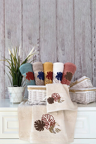 MARİBOR PALMARIVA - %70 Bambu / %30 Pamuk Suzeni Nakışlı El Havlusu - 6'lı Se...