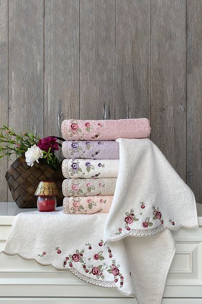 MARİBOR Taren - 70% Bamboo / 30% Cotton Embroidered Hand Towel - Set of 6 50X90