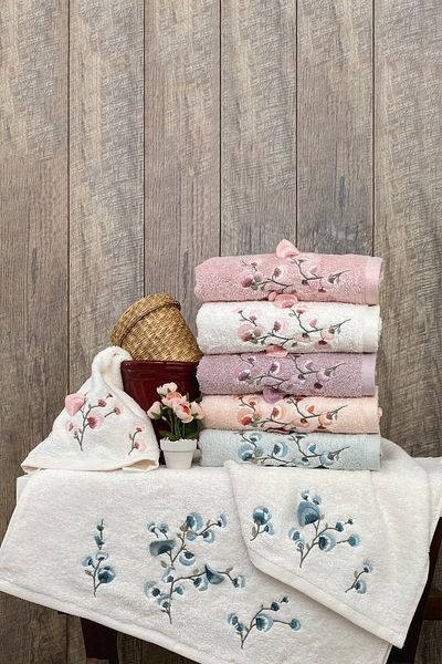 MARİBOR Merida - 70% Bamboo / 30% Cotton 3D Embroidered Hand Towel - Set of 6 50X90