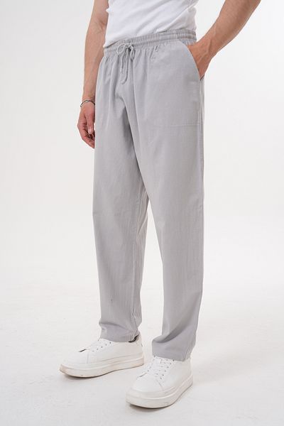 BigBrossBoutique Gray Men's Summer Cotton Linen Blended Comfortable Fit Trousers