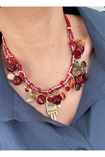 mibrillo Burgundy Bohemian Necklace Z.Ra Necklace Charm Necklace
