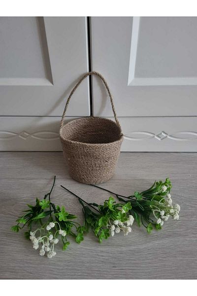 ÖRGÜM Basket Mini Jute Basket with Artificial Flowers 12X10 cm