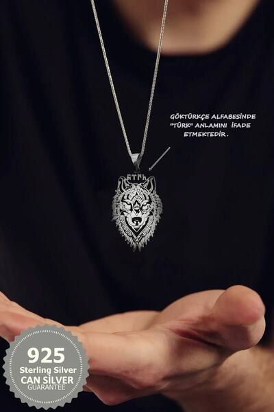 CAN SİLVER 925 Ayar Gümüş Türk Yazılı Kurt Erkek Kolye