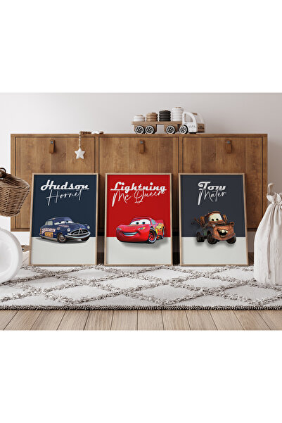 POSTER 3 lü Şimşek Mcqueen, Arabalar Filmi Poster, Çocuk Ve Genç Odası, 3'lü Çerçevesiz Poster Seti 3 Adet
