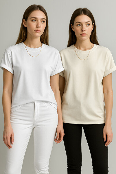 S&A DESIGN مجموعة تي شيرت نسائي كبير الحجم مكونة من قطعتين