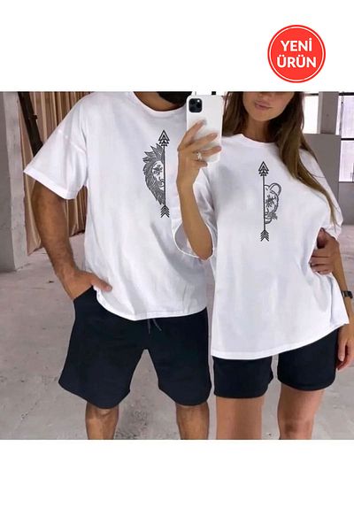 Rex Darius Lion Couples εμπριμέ σορτς, μπλουζάκι Oversize Σετ μπλουζάκι Ζευγάρι 2 τεμαχίων Lover Combination