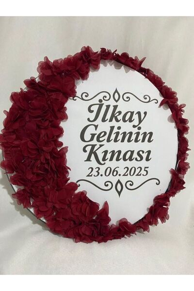 ARHEDİYELİK Gelin Tefi 30cm, İsim ve Tarih Yazılı Yarım Ay Ve Kenar Süslemeli...