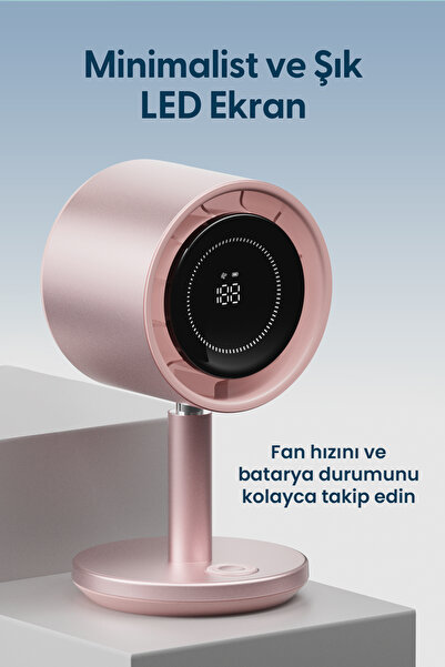 Daxi Airflow Af03 Yeni Nesil Şarjlı Turbo Masa Fanı, Ultra Güçlü, Otomatik Salınım, 100 Kademeli, 15x26cm