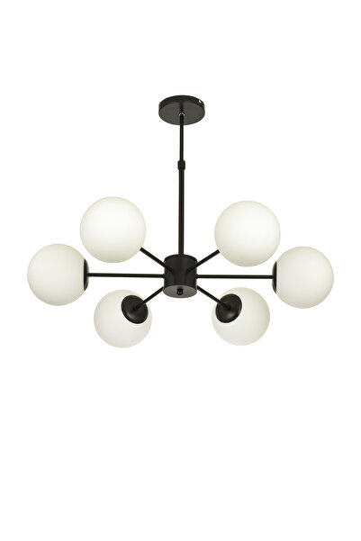 Avizemoda Miya 6 lı Beyaz Camlı Salon Oturma Odası Modern Sarkıt Avize - (Siyah)