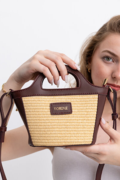 torime Γυναικεία τσάντα ώμου & ώμου μικρού μεγέθους με ψάθινη λεπτομέρεια μακ...