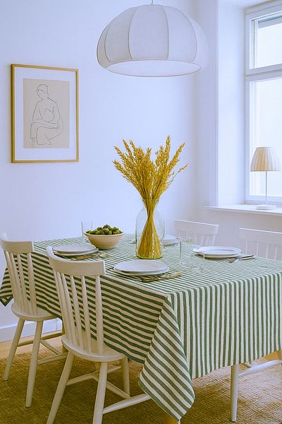 KAMİZ Linen Tablecloth - Emerald Green Striped