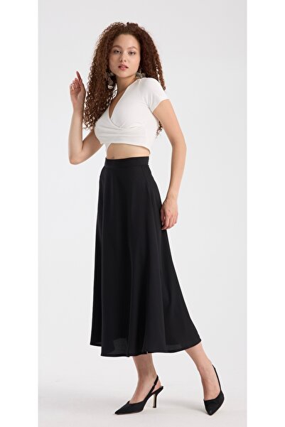 second chance ist. Women's Black Flared Skirt Crepe Fabric Circle Skirt