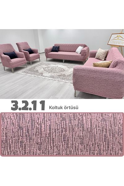 uzhanem Εύκαμπτο βαμβακερό κάλυμμα καναπέ ζακάρ - 3+2+1+1 σετ, ελαστικό ελαστικό
