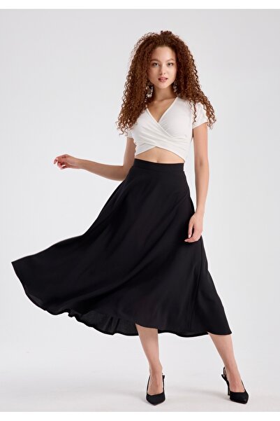 second chance ist. Women's Black Flared Skirt Crepe Fabric Circle Skirt