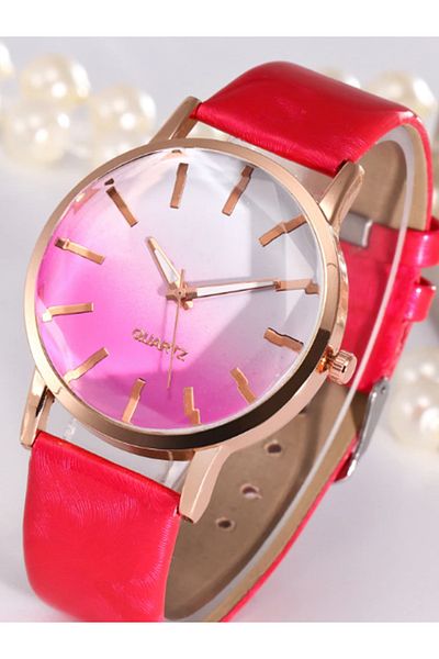 FEMME 7360 Casual Wrist Watch with Leather Strap for Women - Pink