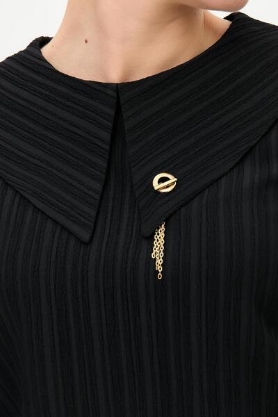 Esswaap Geniş Yakalı Etekli Takım Siyah