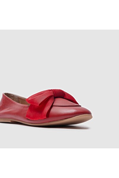 TOGO Kırmızı Hakiki Deri Fiyonklu Kadın Babet Ayakkabı [060040]