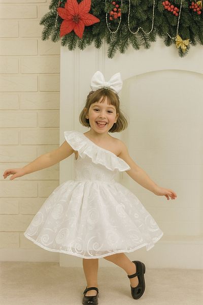 Nissa White One Shoulder Girl's Dress