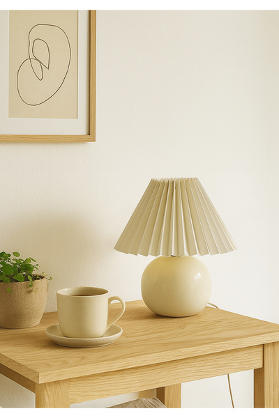 HOMİNG Homing Cream Carpi Pleated Headboard Lampshade 241945