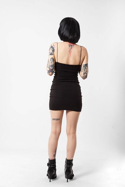 Bak Moda Rochie Neagra Mini din Bumbac Pieptanat - Bretele Subtiri