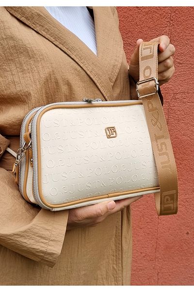 Just Polo JP Geantă de umăr și crossbody pentru femei Just Polo, cremă, cu 5 compartimente