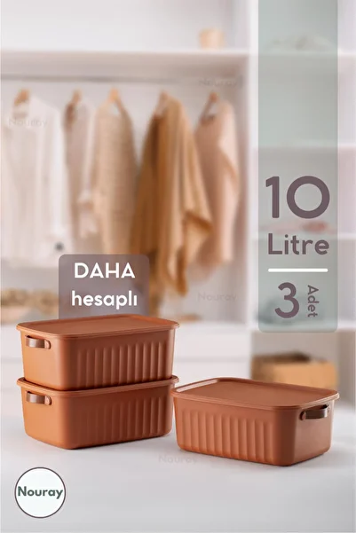 nouray 3 Pieces 10 Lt Decorative Multi-Purpose Organizer Box with Lid, Cabinet Organizer, Organizer