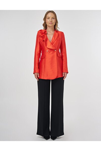 Kayra Gül Motifli Şık Blazer Ceket Kırmızı