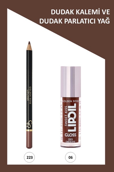 Golden Rose Sweet Kiss Meyveli Dudak Parlatıcı No:06 & Golden Rose Lipliner No: 223 Makyaj Seti