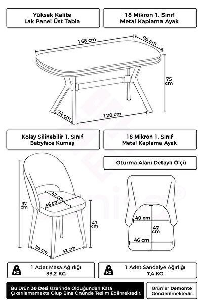 Canisa Jita Serisi 90x168 Lak Panel Rampla Gri Krom Ayak Masa Takımı ve 6 Gri Sandalye