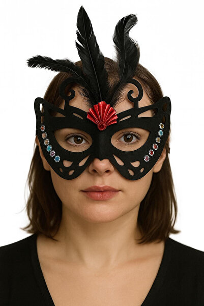 Mustran قناع حفلات على شكل فراشة من الريش باللون الأسود من جلد الغزال الأسود ...