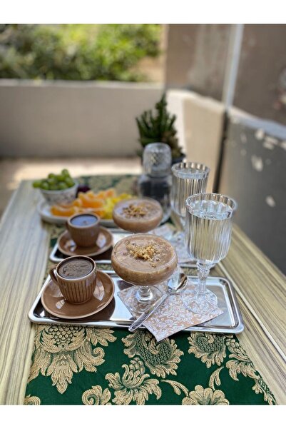 Elk Home صينية قهوة مستطيلة من الفولاذ المقاوم للصدأ مكونة من 6 قطع عرض فاخر