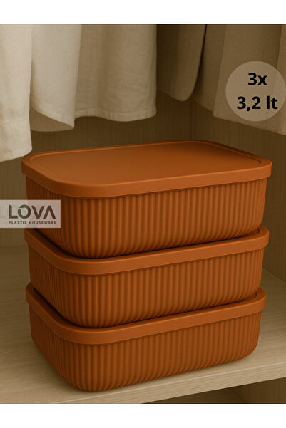 Lova Shell Çizgili Çok Amaçlı Düzenleyici Kapaklı Saklama Kutu 3,2 L (3 Adet )