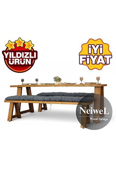 Neiwel Aries Doğal Ahşap Banklı Mutfak ve Yemek Masası Takımı-80-120 Takım