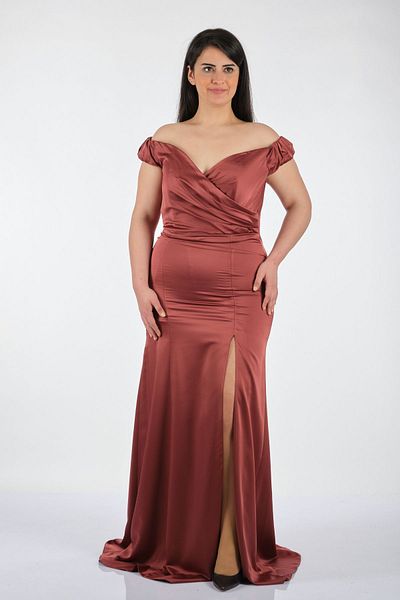 DORİ Doridorca Plus Size Γυναικείο βραδινό φόρεμα με χαμηλό μανίκι σατέν 221bb3083