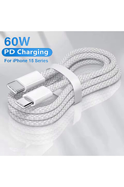 Choice كابل شاحن مضفر 3 متر أبيض من نوع C إلى C للشحن السريع بقوة 60 واط لأجهزة iPhone 15 وAndroid