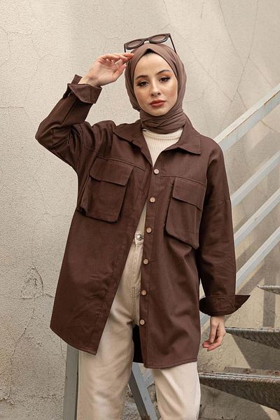 lamelif Πουκάμισο Bitter Brown Gabardine - Bombe Pocket