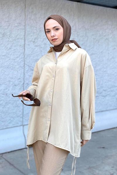 lamelif Cămașă oversize de culoare bej