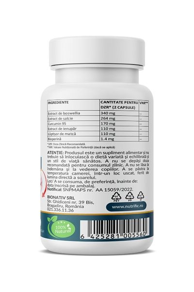 NUTRIFIC Artro FORTE formula, 100% natural, supports bones and joints, 60 vegetable capsules