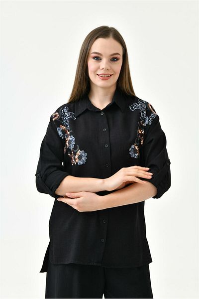 MELOOX Triple Hijab Suit Shirt Pants Inner Undershirt Scale Embroidered Oversize.
