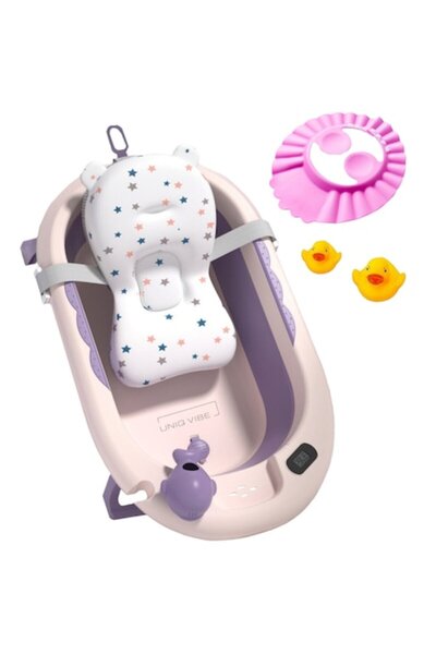 UNIQVIBE Cadă de baie pliabilă pentru bebeluși cu pernă Purple Royal