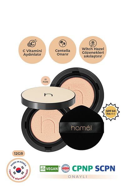 HAMEL Zero Fit Cushion Long Lasting Korean Foundation Spf50+ Pa+++ Natural Finish Refill X2 12g Pure