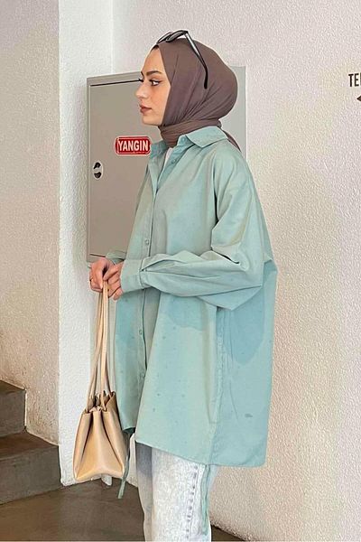 lamelif Πουκάμισο Mint Green Oversize