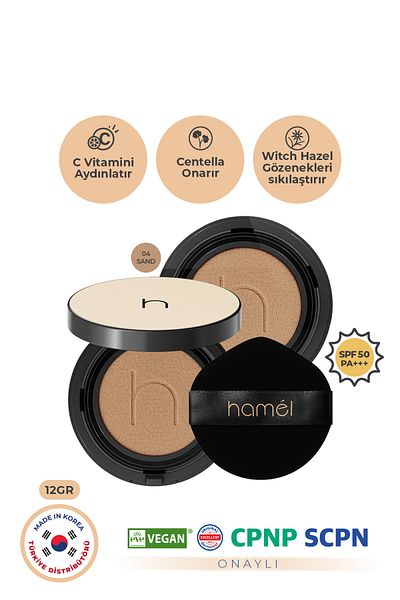 HAMEL Zero Fit Cushion Long Lasting Korean Foundation Spf50+ Pa+++ Natural Finish Refill X2 12g Sand